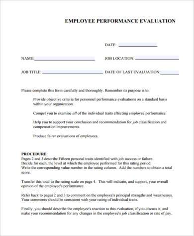 employer performance evaluation form