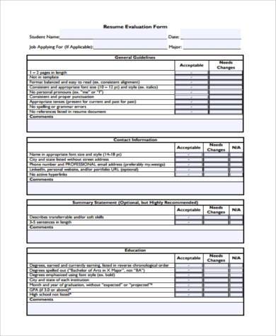 employer resume evaluation form