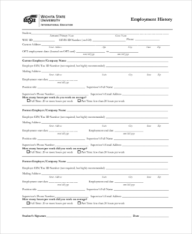 employment history form pdf