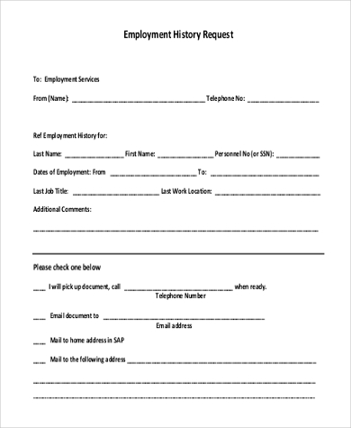 Free 10 Sample Employment History Forms In Pdf Ms Word Excel