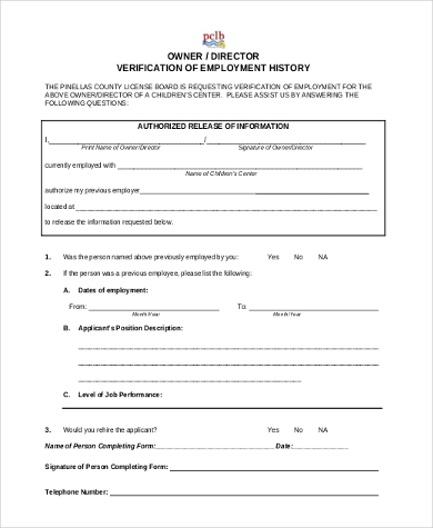 Free 10 Sample Employment History Forms In Pdf Ms Word Excel