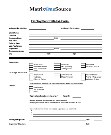 employment release form