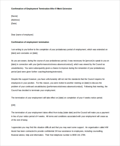 employment termination confirmation letter