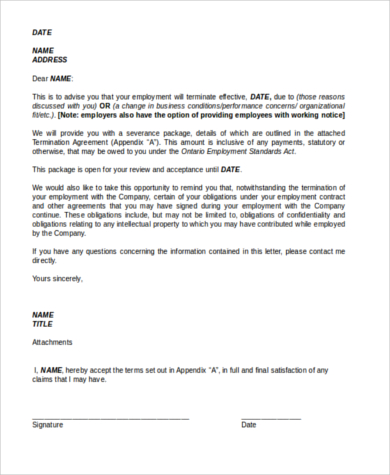employment termination letter format