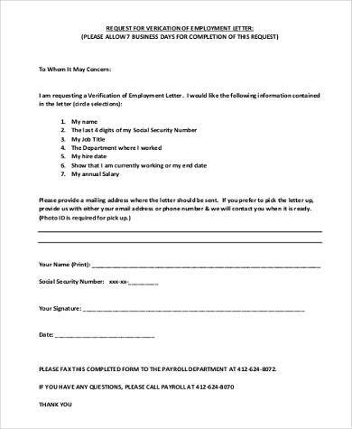 FREE 8+ Employment Verification Request Form Samples in PDF | MS Word