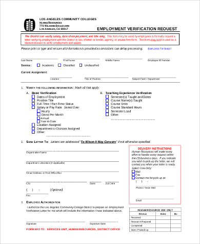 employment verification request form example