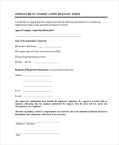 employment verification request form pdf