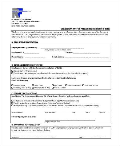 employment verification request form
