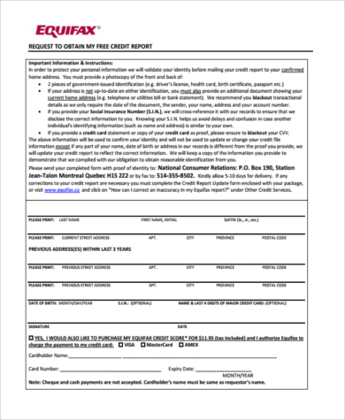 equifax annual credit report form