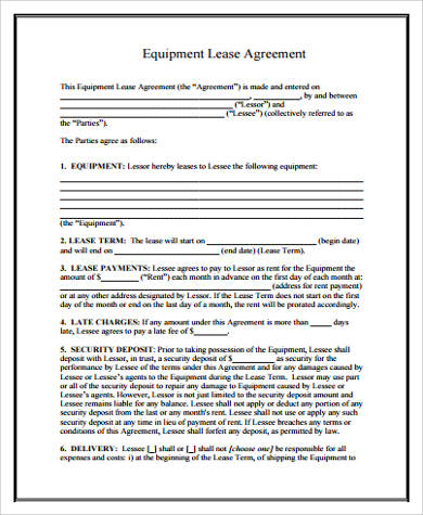 FREE 8+ Sample Equipment Lease Forms in PDF | MS Word