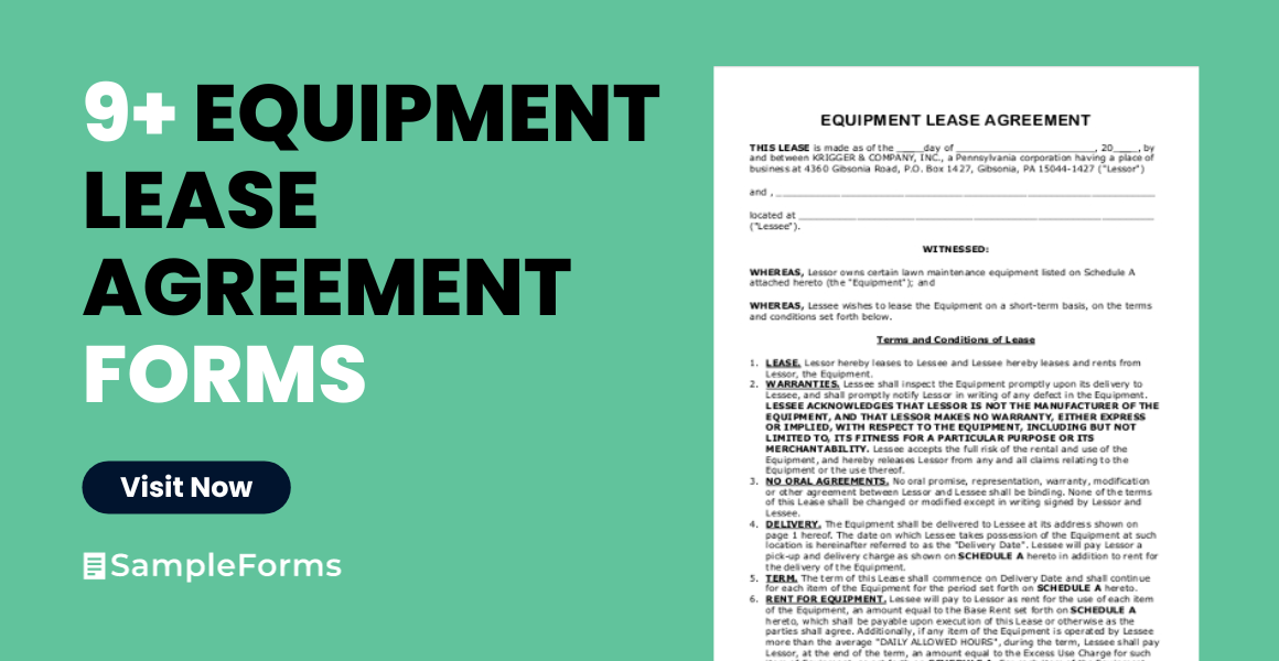equipment lease agreement form