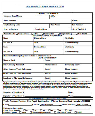 equipment lease application form