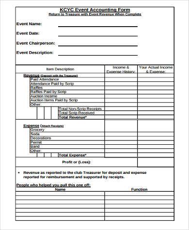 event accounting form