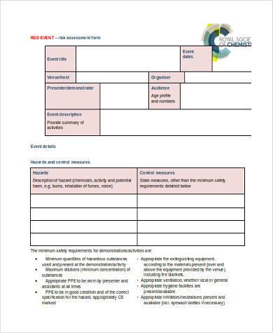event risk assessment form in word format1