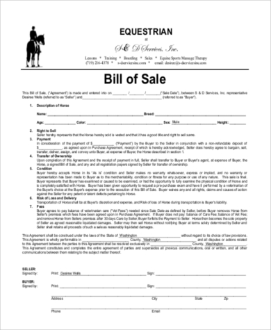 bill of sale horse trailer template