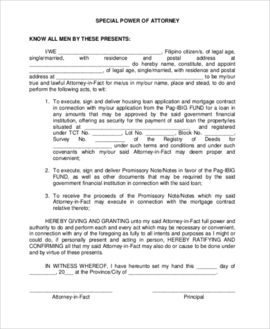 example of special power of attorney form