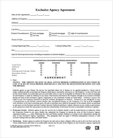 exclusive agency agreement form