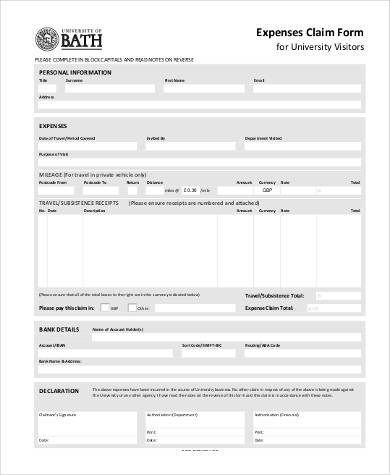 expenses claim form sample
