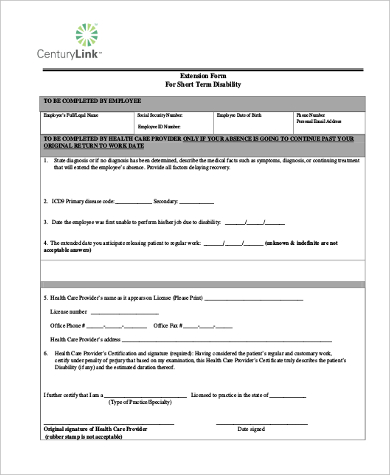 extension form for short term disability