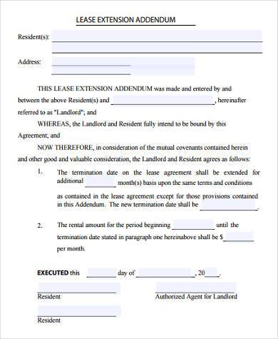 extension of rental lease agreement form
