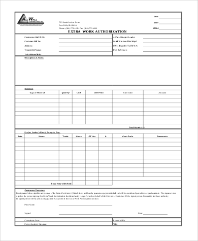 FREE 10 Sample Work Authorization Forms In MS Word PDF Excel Form For ...