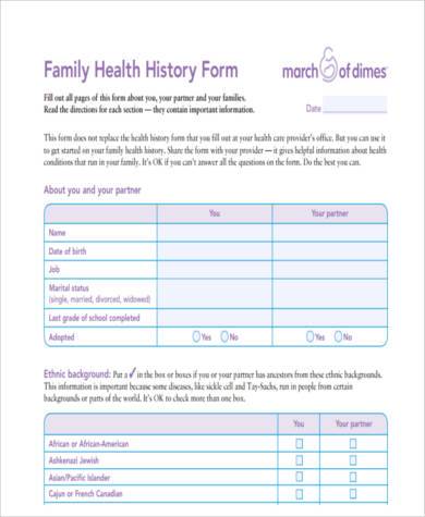 family medical health history form