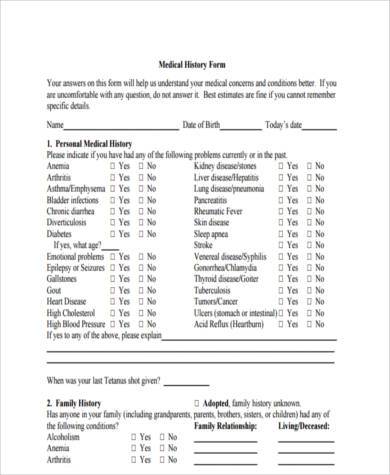 family medical history form example