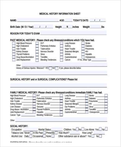 family medical history form printable