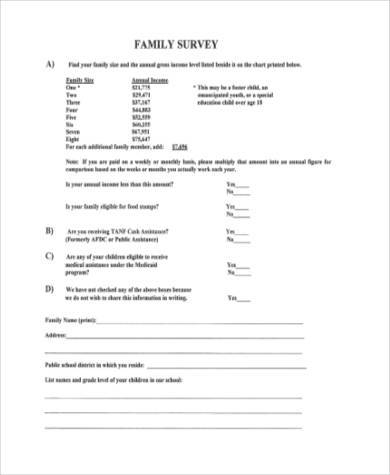family survey form sample