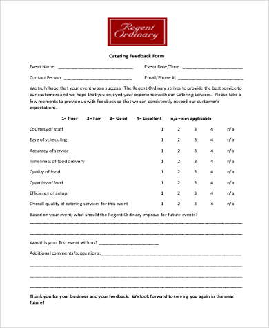 feedback form for catering food