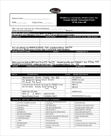 FREE 11+ Sample Health Assessment Forms in PDF | MS Word
