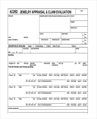 fillable jewelry appraisal form