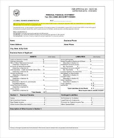 fillable personal financial statement form