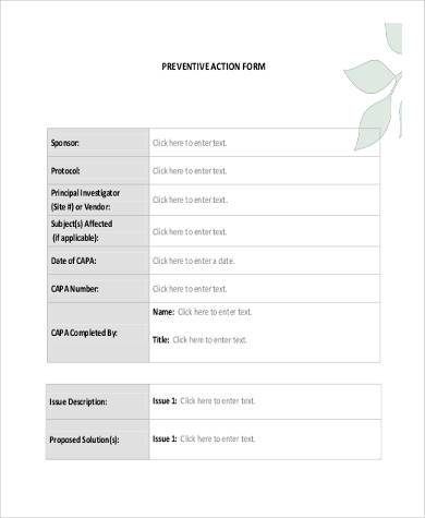 fillable preventive action form