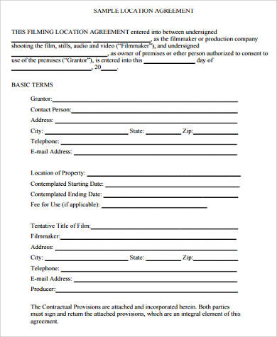 film location release agreement form