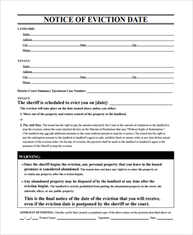 final notice form of eviction sample