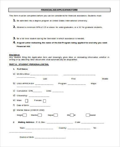 financial aid application form