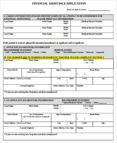 financial assistance form example
