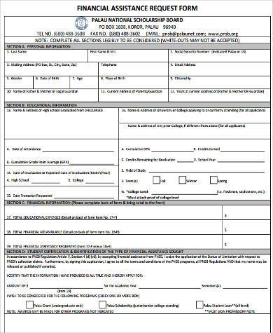 financial assistance request form