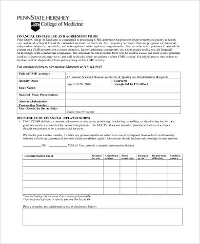 financial disclosure agreement form