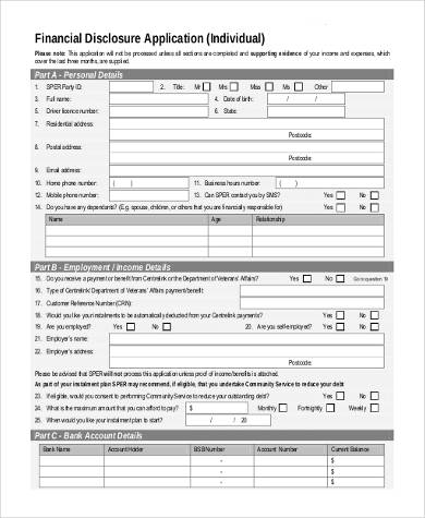 financial disclosure application form