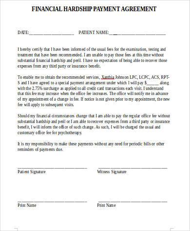 financial hardship agreement form