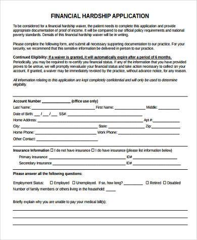 financial hardship form example