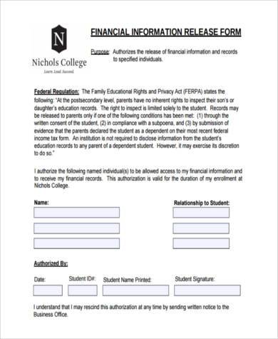 financial information release form in pdf