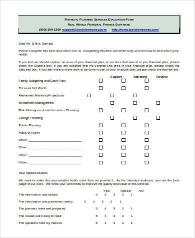 financial planning services evaluation form