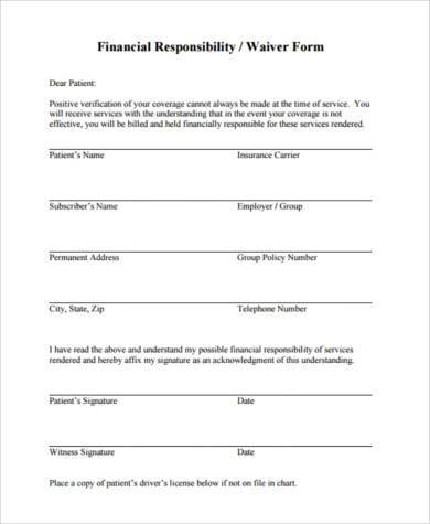 financial responsibility waiver form