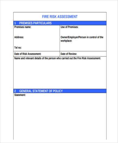 fire risk assessment form example