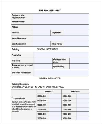 Free Sample Fire Risk Assessment Forms In Pdf Ms Word Excel