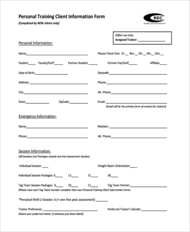 fitness client assessment form