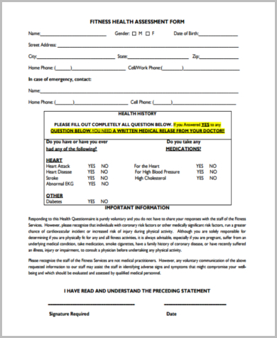 fitness health assessment form